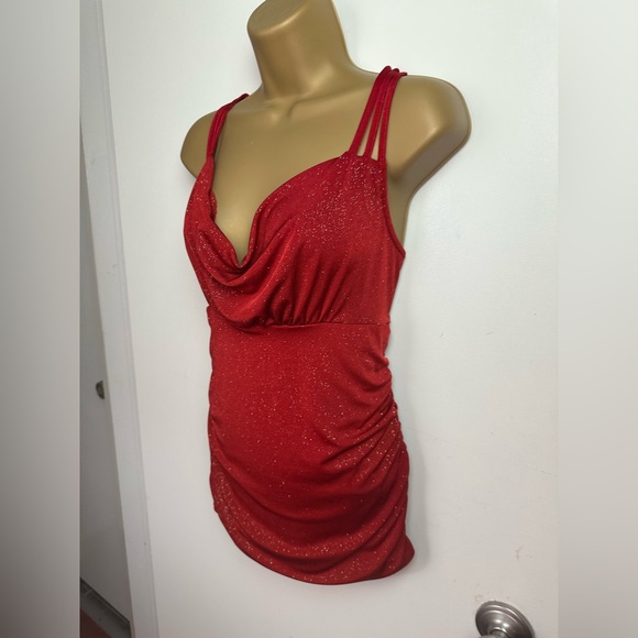 HeartSoul Red Gold Glittery Y2K Vintage Strappy Stretch Fairy Whimsy-Goth Top XL - Picture 5 of 15